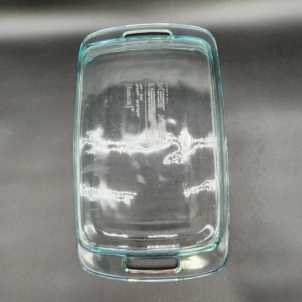 VTG USA Pyrex 3qt 9x13 Clear Blue Tint Glass Rectangular Casserole Baking Dish